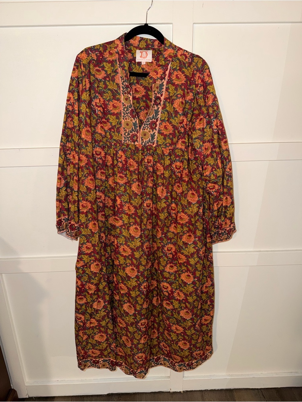 Victoria Dunn Floral Midi Dress in Burgundy and Olive